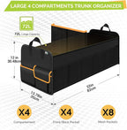Trunk Organizer for SUV, Collapsible Trunk Organizer for Car, Non-Slip Bottom, Storage Organizer for Sedans, Van, Jeep, Grocery, Large 4 Compartments, Black Mixed Orange 32"×13"×12"