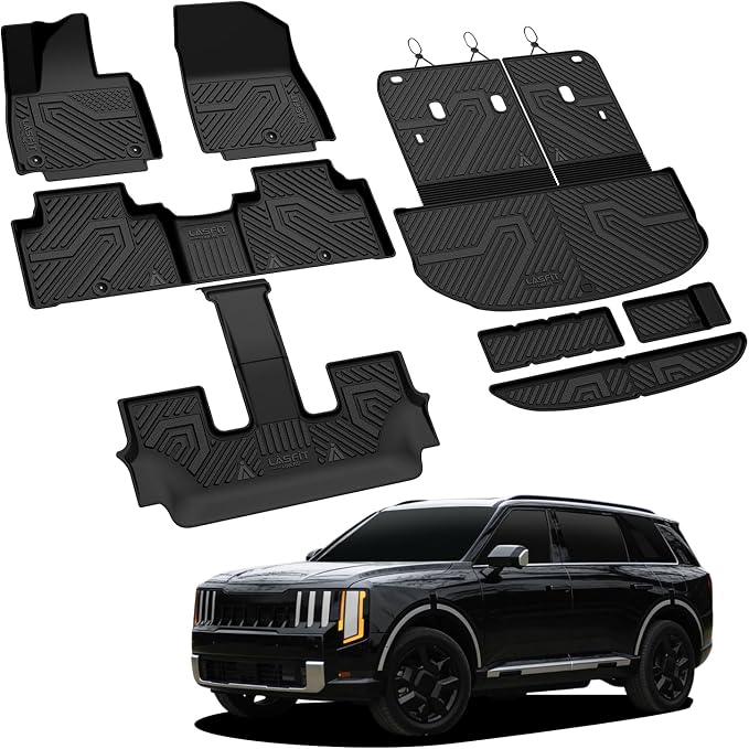 Floor Mats & Backrest Mats & Cargo Mat for Kia Telluride Gas 2027 (Not Fit Hybrid), All Weather TPE Custom Fit Floor Liners with Full Set Car Mats & Trunk Mats Accessories, Black