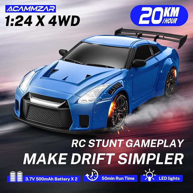 RC Drift Car, 1:24 Remote Control Car for Kids, 20KM/H 4WD High Speed RC Cars with Lights, Extra Racing Tires, Vehicle for Adults Boys Girls