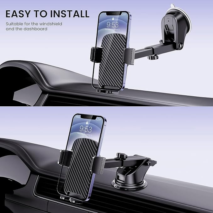 Military-Grade Car Phone Holder - [Ultra Strong Suction] 3-in-1 Phone Mount for Dashboard, Windshield & Air Vent, Super Stable Universal Car Accessories for iPhone & All Smartphones