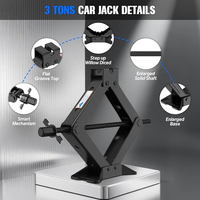 Car Jack Kit, 3 Ton (6614 lbs) Scissor Jack for Car, SUV, MPV | Alloy Steel Heavy Duty Scissor Car Jack, Portable Garage Tire Change Repair Tool, Outdoor Car Emergency Kit