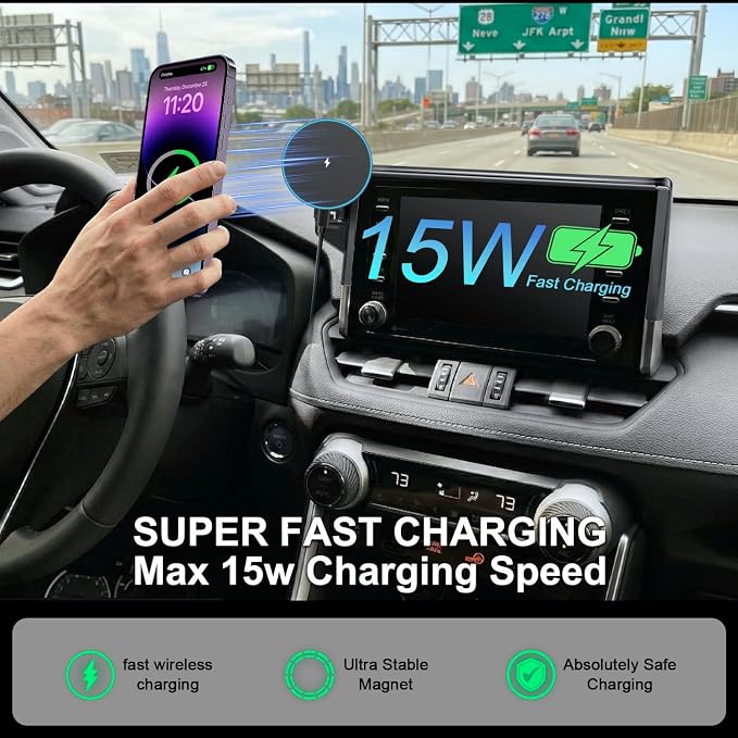 for MagSafe Car Mount Charger, Car Phone Mount for Toyota RAV4 2019–2025 7/8-Inch Screen [15W Wireless Charging], OEM-Style Fit, 360° Rotation Phone Holder Compatible with MagSafe, No Vent Blocking