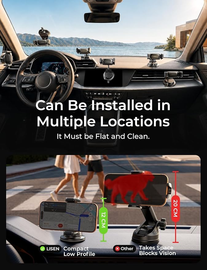 Suction Phone Mount for Car, [Ultra Suction & 95% Cases Friendly] Car Phone Holder Mount Vacuum Dashboard Phone Holder, Car Cell Phone Holder for iPhone 17 16 15 14 Pro Max Air Galaxy S26 S25