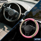 Car Steering Wheel Cover - Microfiber Leather Steering Wheel Wrap Sports 14.5-15 Inch Steering Wheel Cover Non-Slip for Men Women Pink & Beige Color