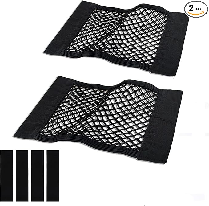 Universal Mesh Cargo Net for Car Trunk Storage,Elastic Small Automotive Cargo Net Pocket Wall Sticker Organizer Pouch Bag Storage for SUV,2 Pack with Tape Stickers