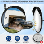 12 Inch Acrylic Convex Mirror with Rain Shield, Adjustable Wide Angle Security Mirror for Indoor Outdoor, Blind Spot for Garage, Warehouse, Driveway, Office Safety
