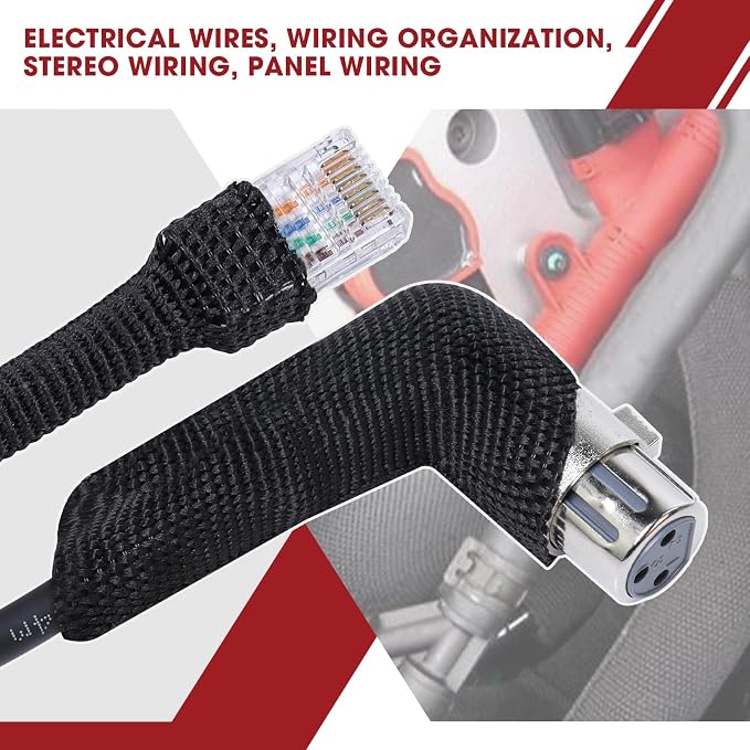 Heat Shrink Braided Sleeving, 2:1 Ratio Shrinkable Fabric Tubing Sleeve Abrasion Protection Cable Wire Sheath (3/8"-25ft)
