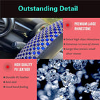 Bling Bling Comfy Steering Wheel Cover with Jumbo Crystal Rhinestones, Anti-Slip Diamond Leather, Universal 15 Inch (Blue)