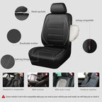 Universal Reflect Piping Leather Car Seat Cover, Fit for suvs,Van,Trucks,Airbag Compatible,Inside Zipper Design and Reserved Opening Holes (Full Set, Black and Grey)