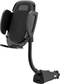 Universal 12V Car Phone Mount with USB Charger, Phone Holder with Cigarette Lighter Adapter for 12V Socket Plug-In, Flexible Gooseneck, Adjustable Cradle for iPhone & Android Cell Phones