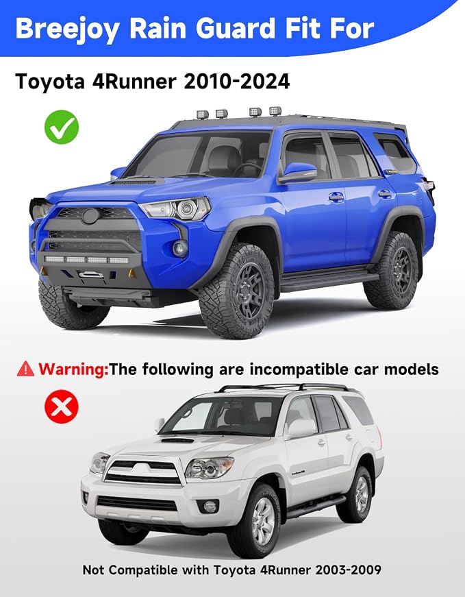 in-Channel Window Rain Guards for 2010-2024 Toyota 4Runner, Extra Durable Window Deflectors, Rain Guards Visors Vent Visors Window Deflector Vent Shades Car Accessories -4 pcs
