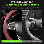 Mandark Car Steering Wheel Cover, Suede Sport Vehicle Steer Wheel Protector Fitting 15 Inch, Non-Slip Comfortable Automotive Interior Decoration Accessories, Universal for Most Cars (Wine Red)