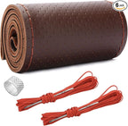 Genuine Leather Steering Wheel Cover, Stitch on Wrap, Breathable Anti-Slip Car Steering Wheel Protector for Max Diameter 15 Inch, DIY Sewing with Needles Thread (Coffee, Hole)