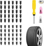 60 PCS Tire Repair Rubber Nails, Spiral Rubber Screw Tire Plug Kit for Tubeless Tires, Quick Self-Service Puncture Repair Tool for Cars, Trucks, Motorcycles, Tractors (61PCS Screwdriver included)