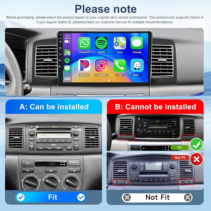 4+64G Car Radio Stereo for Toyota Corolla EX Screen 2007-2012 Android Wireless CarPlay Android Auto,9" IPS Touchscreen Car Stereo BT5.0, GPS,WiFi,SWC,59UI,32EQ AI DSP+Backup Camera for Corolla Radio