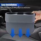 Car Cup Holder, PU Leather Cover Auto Front Seat Organizer, Grey | Multifunctional Cup Drink Holder, Gap Filler Coin Bucket Storage Box, Console Side Pocket, Cell Mobile Phone Holder