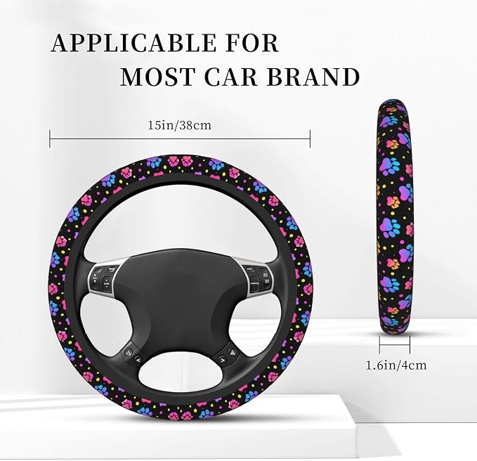Animal Paws Elastic Steering Wheel Cover Non-Slip Breathable Steering Wheel Protector Fit Auto, SUVs, Truck