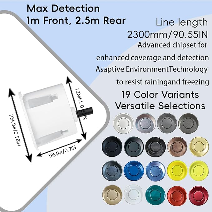 New Features Forward and Reverse Parking sensors, Option to Measure Distance in inches, bidirectional Display Option, and Customizable Digital Direction 18 Color Probes to Choose from(Light Blue)