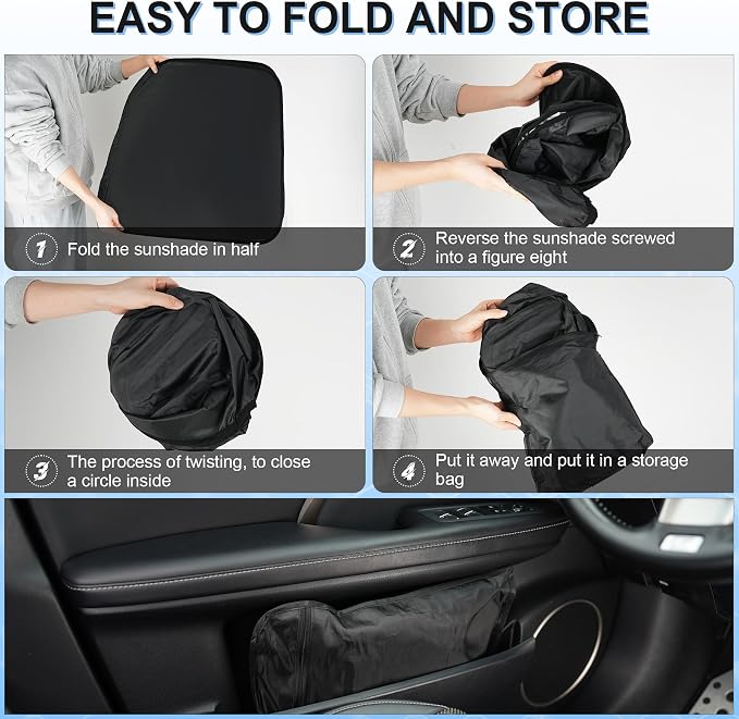 Universal 300T Car Windshield Sun Shade, Foldable Reflective for Windshield & Window Shades with Overlapping Design, Car Interior Accessories (64.5" L x 33" W)