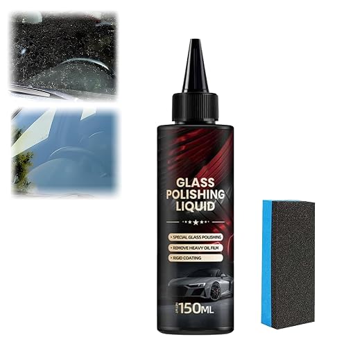 2025 New Glass Polishing Liquid with Sponge - Windshield Anti Fog Hydrophobic Coating Spray, Scratch Remover for Car Windows, Mirrors, Oil Film & Glass Surfaces (1)