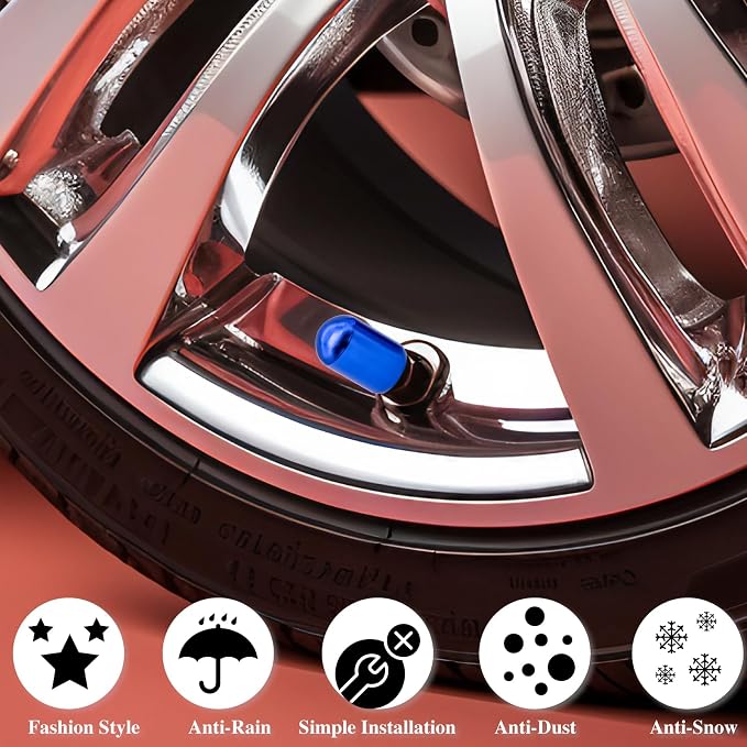 4PCS Tire Valve Stem Caps, Aluminum Alloy Tire Air Caps, Corrosion Resistant Leak-Proof, Universal Wheel Valve Covers for Cars, SUV, Trucks, Bikes, Motorcycles, Bicycles(Blue)