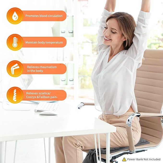 Seat Cushion,Office Chair Cushions Butt Pillow for Long Sitting,Non-Slip Sciatica & Back Coccyx Cushion for Tailbone Pain Relief Heated Chair Pad,Seat Warmer for Home Seat Cushion-Dark Grey