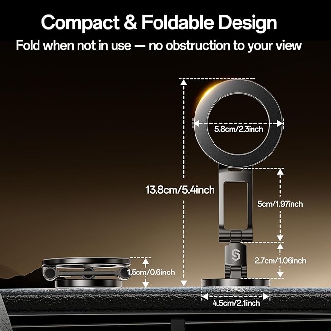 Fits MagSafe Car Mount for Car Dash&Tesla Screen[All-Metal] Magnetic Phone Holder, [Flexible Three-axis]360° Rotation Car Mount Strong Magnets Car Phone Holder for iPhone 17 16 15 14 Pro Max