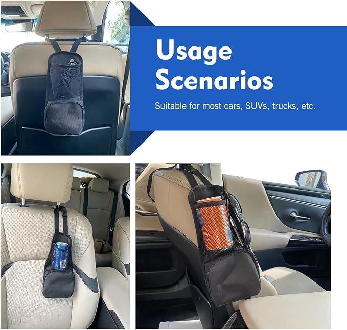Car Seat Side Organizer, Multi-Pocket Car Seat Storage Hanging Bag, Multifunctional Mesh Net Pocket, Holds Phones, Drink, Glasses, Wallet, for Cars, Trucks