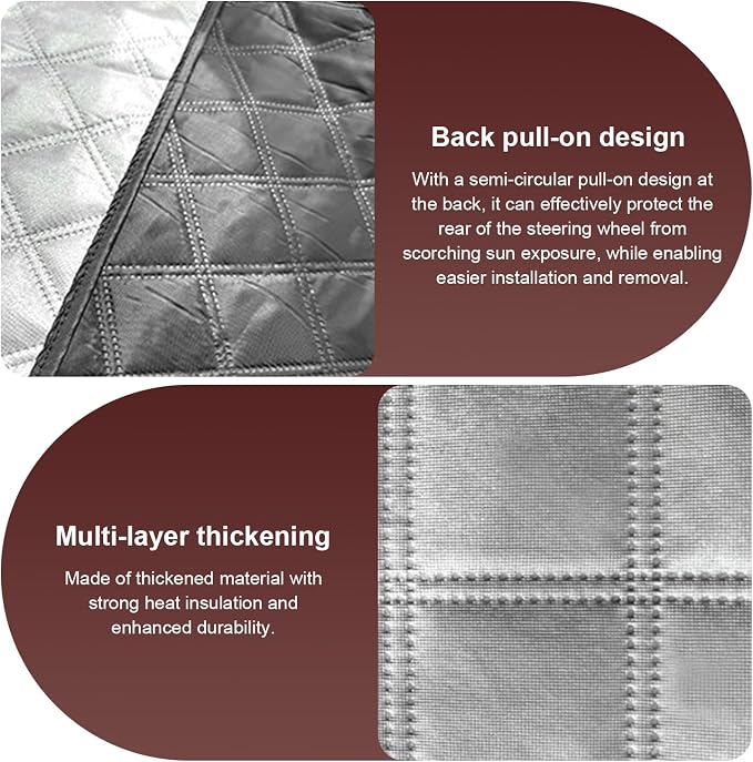 1 PC Car Steering Wheel Sun Shade, 16.93" Aluminum Foil Material Car Driving Handle Cover, Thickened Slip-on Steering Wheel Sunshade Protector, Universal for Most Cars SUVs Trucks (Silver)