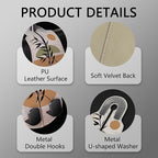 2PCS Car Seat Back Storage Headrest Hooks, Abstract Boho Leaves Purse Holder Bags Hanger, PU Leather Double Metal Hook Backseat Organizer, Women Car Accessories Organization