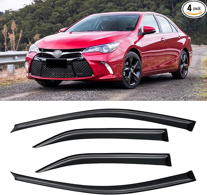 Window Visors for Toyota Camry 2012-2017, Rain Guards Shields Vent Deflector Shade Dark Smoke 2013 2014 12 13 14, Tape-On, 4PCS