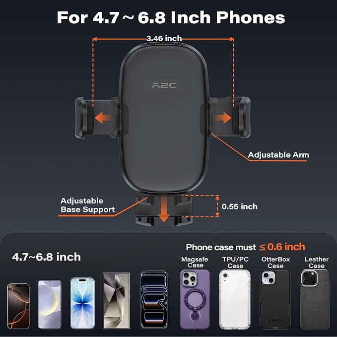 Car Phone Holder Mount, Strong Suction Dashboard & Windshield Phone Holder for Car, Hands-Free, Fit with iPhone Samsung All Phones, Ideal for Delivery & Uber Driver (Black-Twist-Lock Suction)