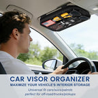 Car Sun Visor Organizer, Multi-Pocket Tactical Visor Storage with Zipper and Sunglasses Holder Clip, Semi-Rigid Molle Panel Car Visor Accessories for Truck, SUV, Patrols, Pickups