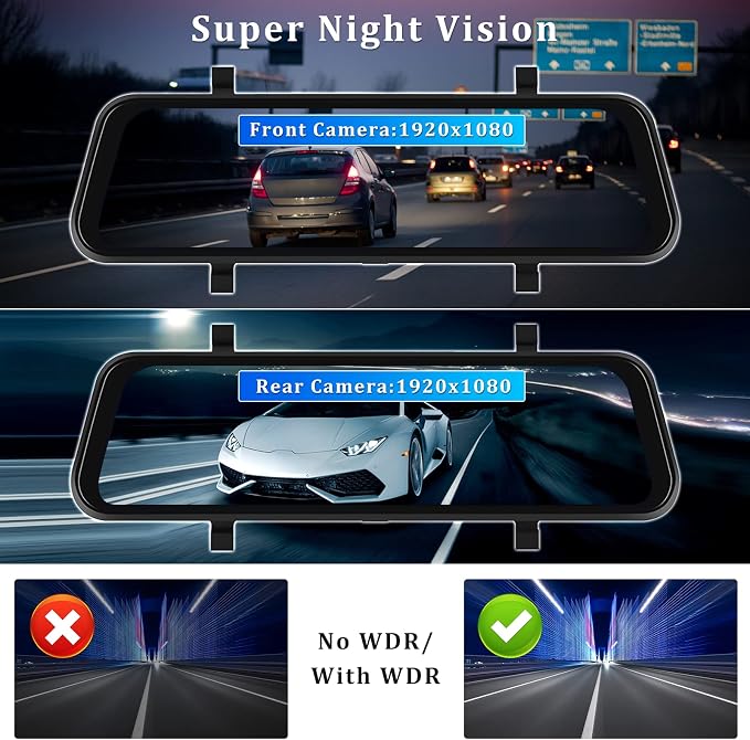 Rear View Mirror Camera with Carplay&Android Auto,9.66" 1080P Mirror Dash Cam Front and Rear with Voice Control,Night Vision,Parking Monitoring,Reverse Assist Free 64GB Card for Cars&Trucks