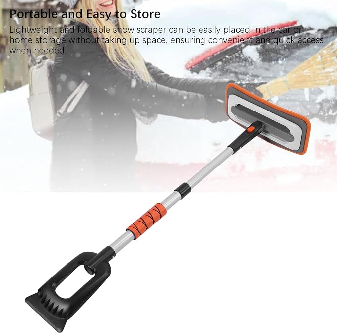 Snow Broom Ice Scraper, No-Scratch Foam Brush 31x15x 90cm Telescoping Snow Broom Extendable Ice Removal Tool with Foam Handle for Window Windshield, Snow Rake/Snow Broom with Pole (Orange)