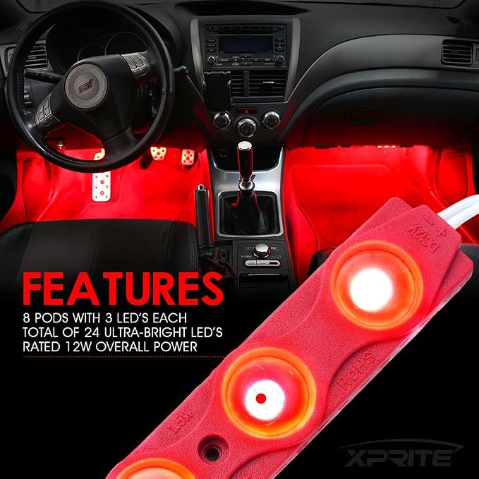 Red LED Truck Bed Light Kits Rock Lights with On/Off Switch, for Pickup Footwells, Running Boards, Cargo, Under Car, Tonneau Cover, Rail Lighting