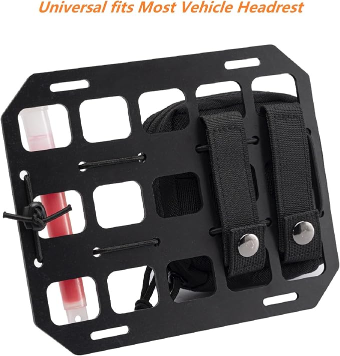 Car Headrest Organizer MOLLE Panel for Vehicle Seat Back EDC Pouch Tool Holster Bag Gadget Holder Backpack Insert Panel Tactical Gear Rack Truck Equipment Plate Modular Storage Shelf