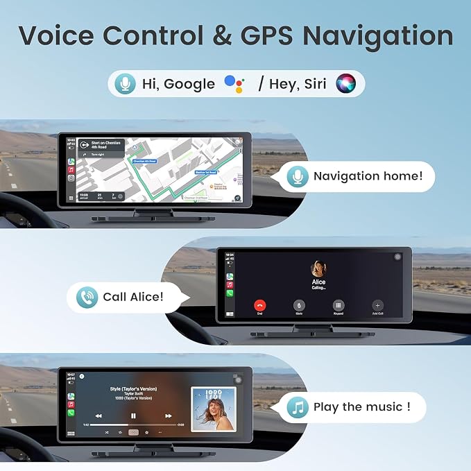 11.26" Carplay Screen for Car,4K Dash Cam,Portable Tablet for Apple Android Auto,Voice Touch Control GPS Navigation,Stereo Audio Radio,Rear Backup Camera,Bluetooth,Wireless Mirror for Truck