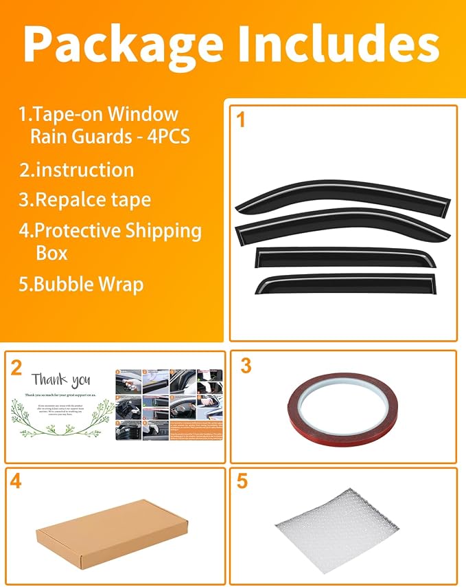 Window Rain Guards for Toyota Tacoma Double Cab 2016-2023, Extra-Thick Rain Guard Tape-on Side Truck Window Visors Full-Size Vent Visor Window Deflectors Vent Shades Car Accessories