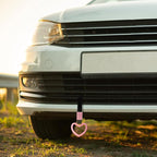 2 Pcs Heart Shaped Car Handle Strap – Drift Charm Rear Bumper Warning Ring Decor for Car Interior Exterior, Subway Bus Handle Accessory, Cute Heart Car Decor Gift for Women & Men (Pink)