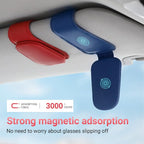 Sunglass Holder for Car Visor Sunglasses Clip Magnetic Leather Glasses Eyeglass Holder Truck Car Interior Accessories Universal for Woman Man -Blue