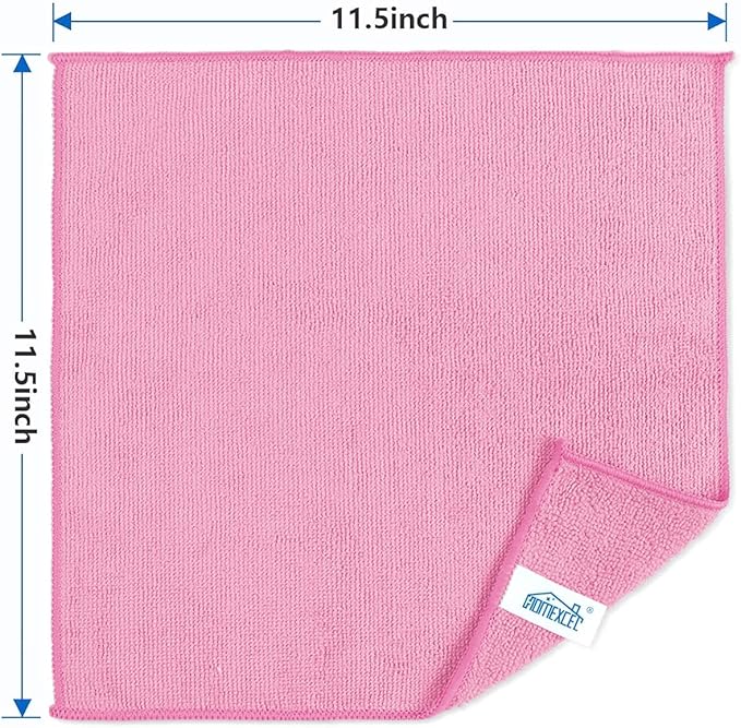 Pink Microfiber Cleaning Cloth, 50 Pack Cleaning Towels for Kitchen, Lint Free, Scratch-Free, Highly Absorbent, and Reusable Cleaning Rags for House, Window and Glass, Cars, 11.5 X11.5 inch