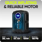 Tire Inflator Portable Air Compressor, Air Pump for Car Tires and Bikes, Car Tire Pump w/Auto Shut Off, 150 PSI, 12V DC, LED Light, Carrying Case, Perfect For Men, Women