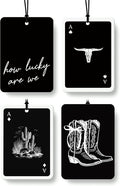 Boho Black Western Car Air Freshener 4 Pcs, Preppy Cow Skull Cactus Cowgirls Boots Hanging Air Freshener for Cars Closet Drawer Books, Western Car Accessories Mirror Decor for Women Men