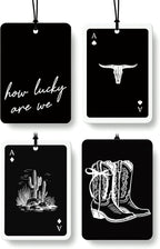 Boho Black Western Car Air Freshener 4 Pcs, Preppy Cow Skull Cactus Cowgirls Boots Hanging Air Freshener for Cars Closet Drawer Books, Western Car Accessories Mirror Decor for Women Men
