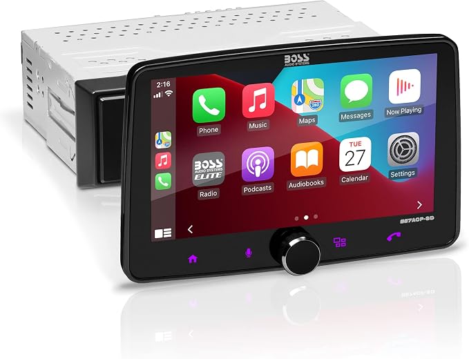 Elite Series BE7ACP-SD Car Stereo System - Apple CarPlay, Android Auto, 7 Inch Single Din, Touchscreen, Bluetooth Head Unit, Radio Receiver, No CD Player, Hook Up to Amplifier