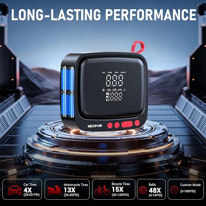 Tire Inflator Portable Air Compressor - Air Pump for Car Tires with 12V DC Power Adapter, 180PSI Electric Tire Pump with Digital Pressure Gauge for SUV, Motorcycle, Bicycle, Basketball