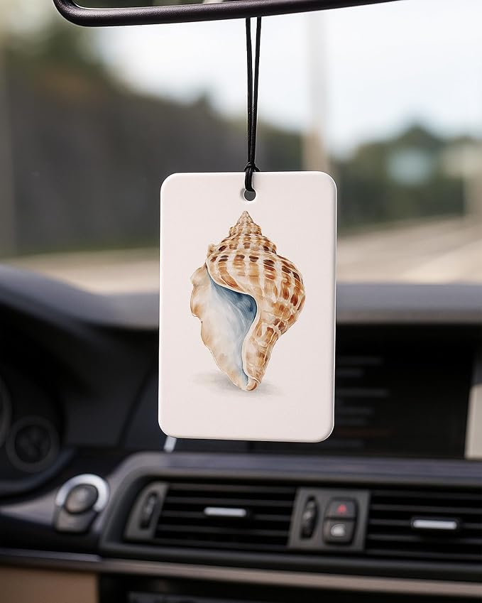 Coastal Beach Car Air Freshener 4 Pcs Coconut Scented, Ocean Starfish Conch Seashell Coral Car Accessories Mirror Decor for Women, Beach Hanging Air Freshener for Cars Closet Drawer Books