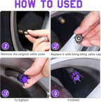 4 Pieces Crown Tire Valve Stem Caps Bling Handmade Crystal Rhinestone Universal Chrome Crown Vehicle Car Tire Caps Covers, Attractive Accessories for Car (Purple and Black)
