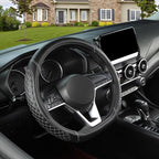 Flat Bottom Car Steering Wheel Cover for Nissan,D Shaped Steering Wheel Cover for Rogue,Altima,Kicks (Diamond Quilted-Black+Gray-Standard Size)